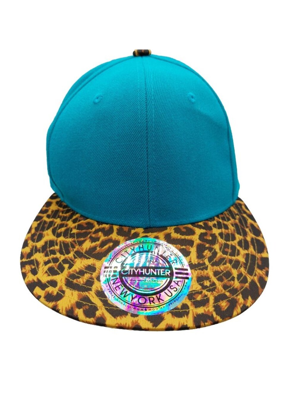City Hunter NY 6 Panel Flat Bill Hat Cap Snapback Leopard Blue